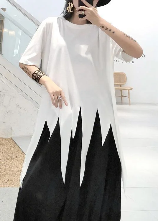 Modern white Shirts o neck asymmetric summer tops