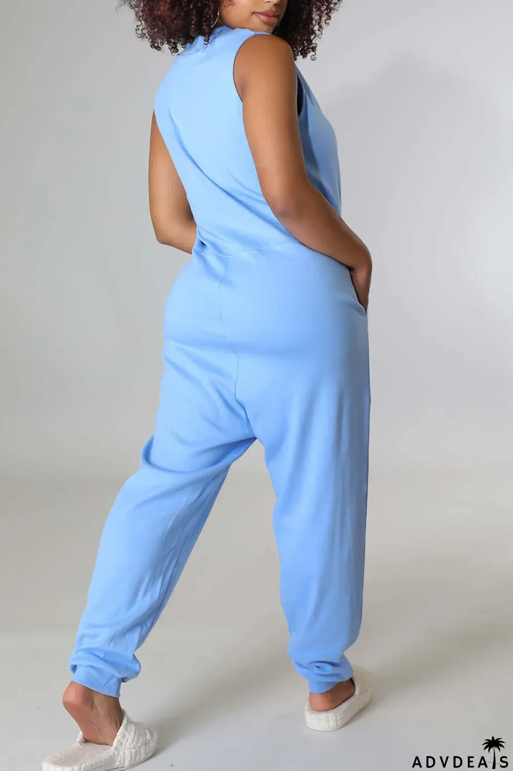 Rose Red Casual Solid Split Joint V Neck Straight Jumpsuits