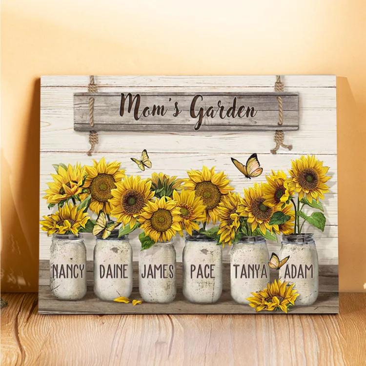 6 Names - Personalized Wooden Plaque Sunflowers Customized with Text Home Decoration Gift for Mother/Grandma