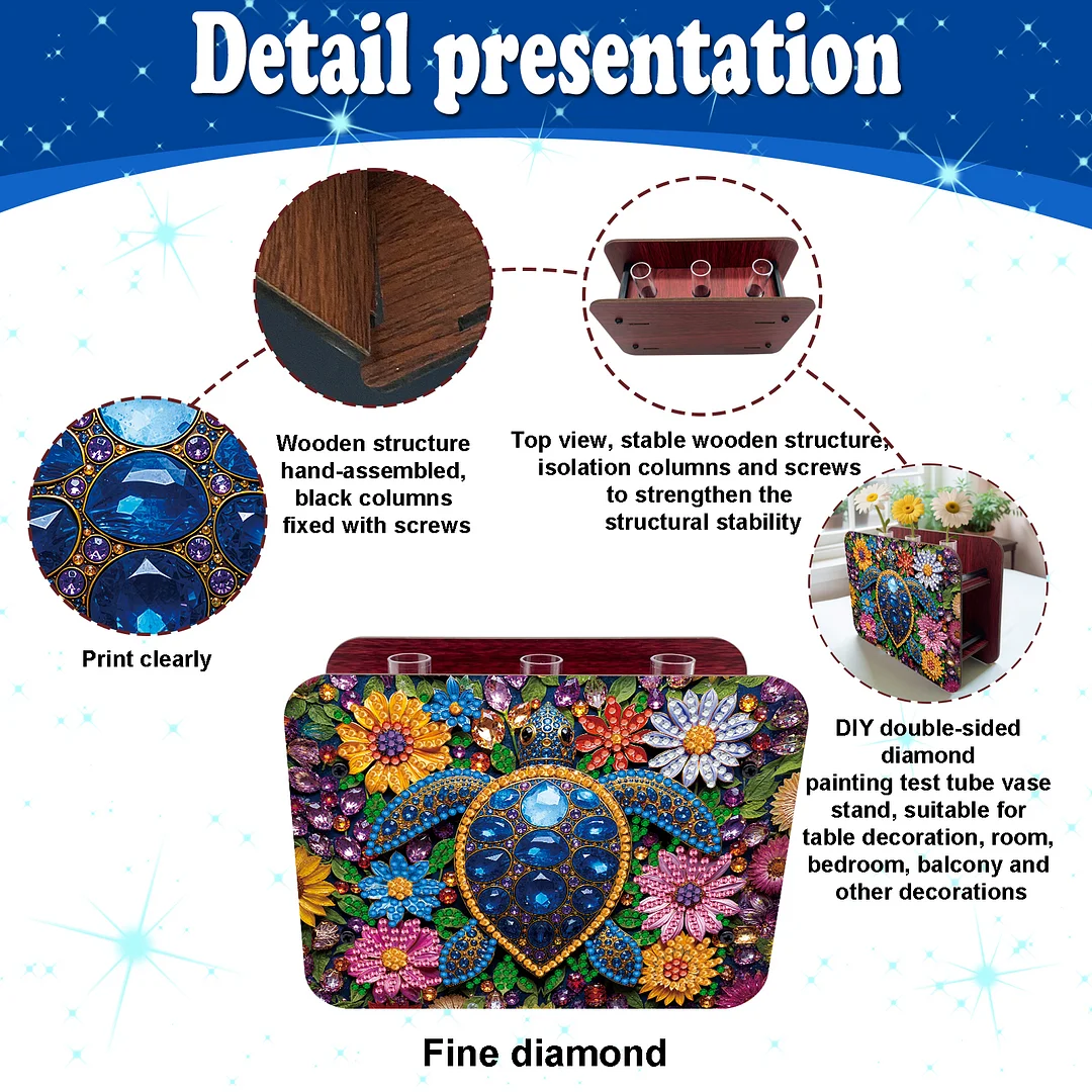Turtle DIY Flower Vase Wooden Double Sided Desktop Diamond Art Kit Home Decor