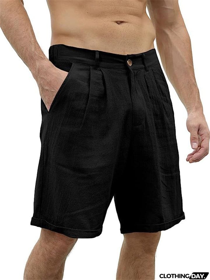 Classical Slim Fit Button Plain Shorts for Male