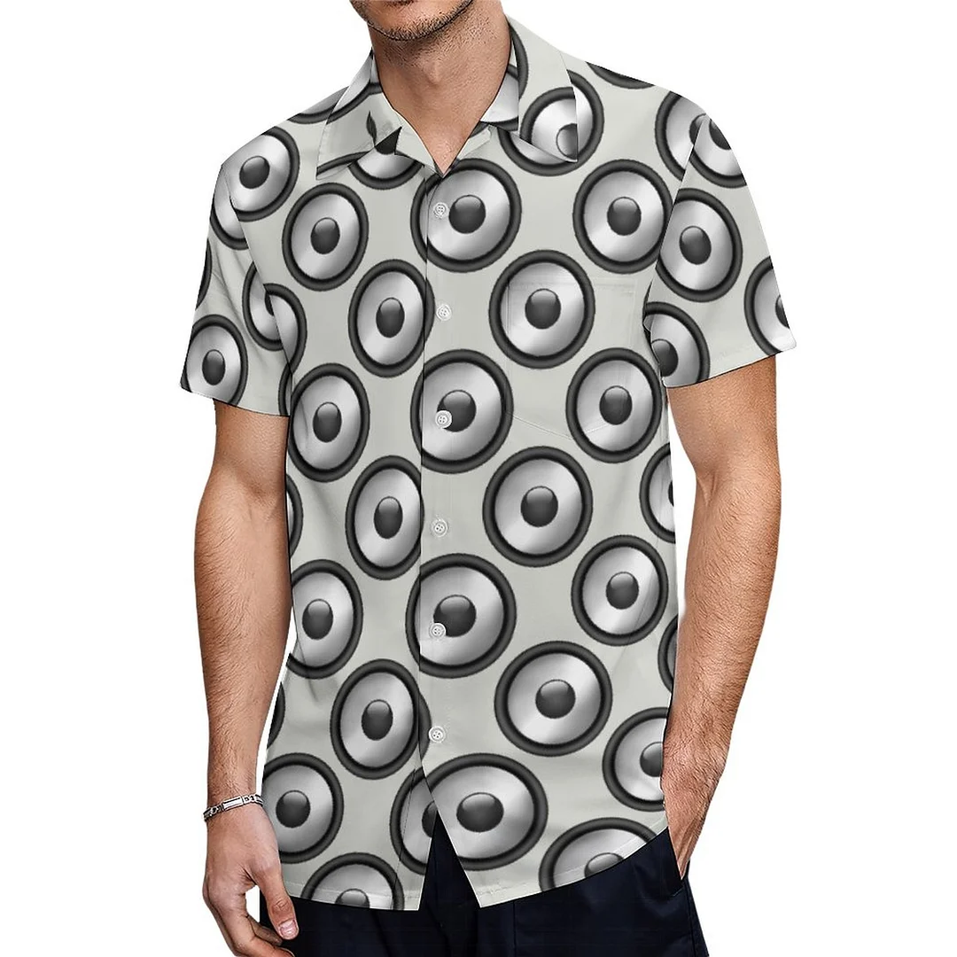 Short Sleeve Cool Gray Yellow Music Speaker Hawaiian Shirt Mens Button Down Plus Size Tropical Hawaii Beach Shirts