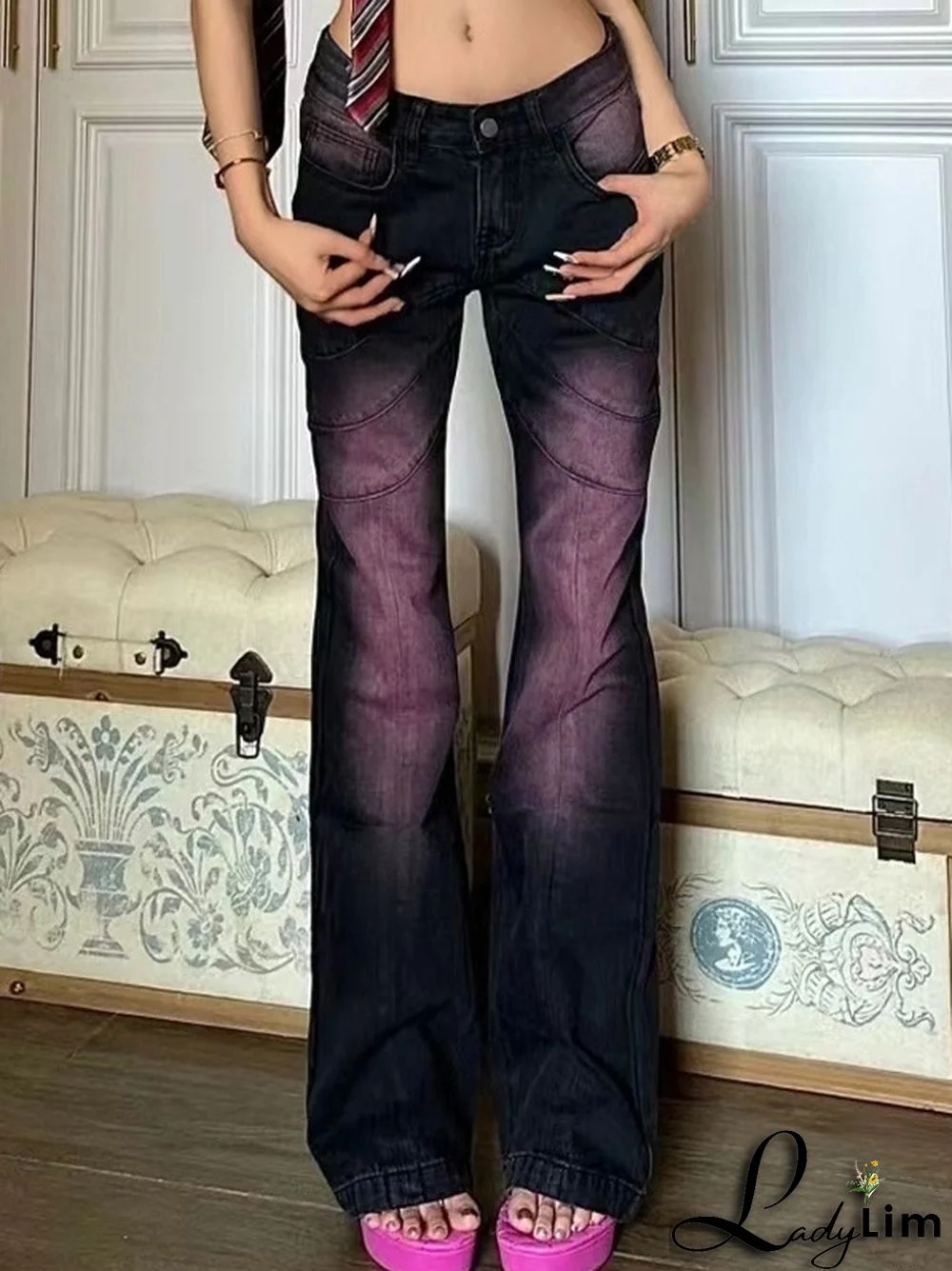 Ombre Purple Low Waist Flare Jeans
