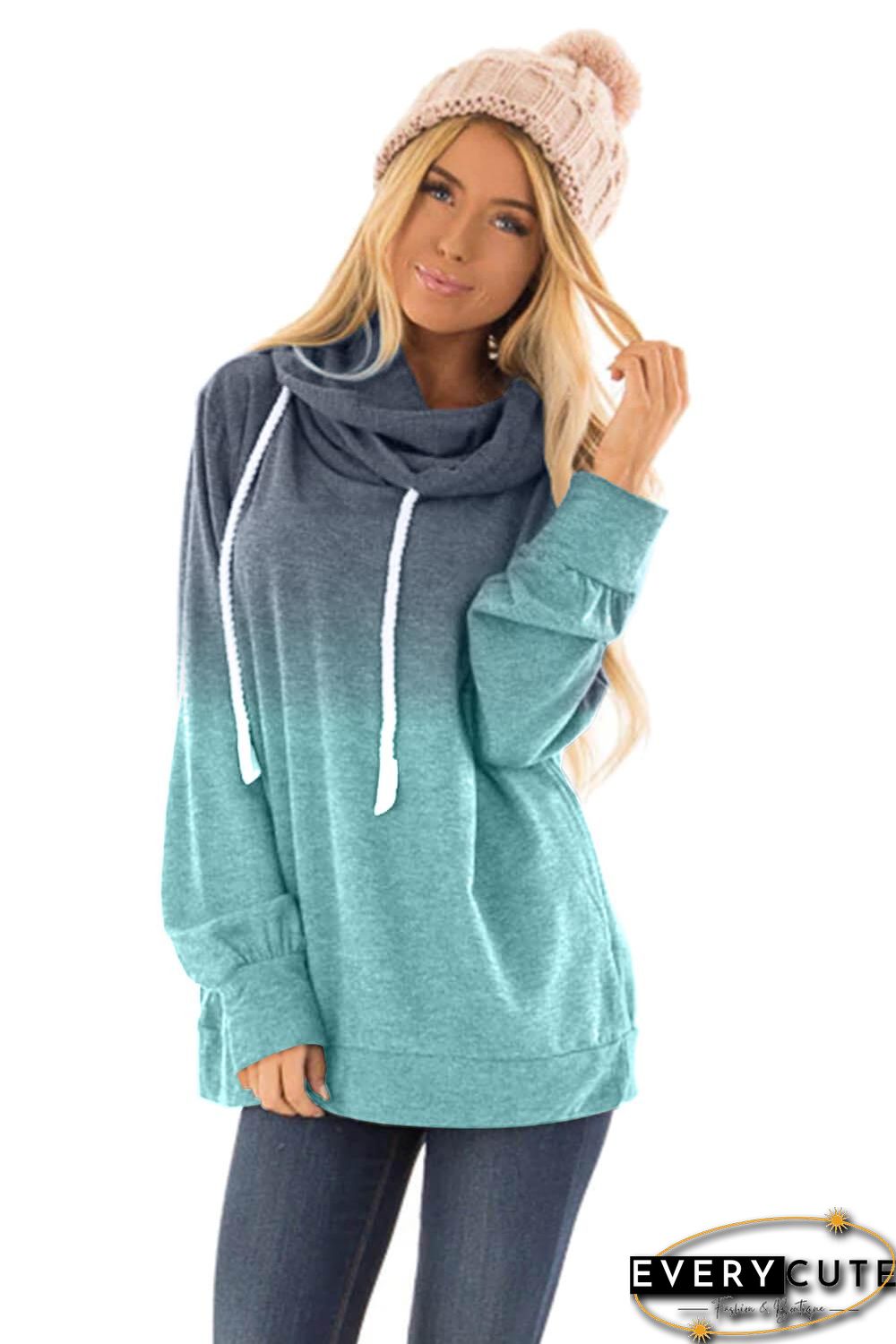 Blue Ombre Pullover Long Sleeve Hoodie