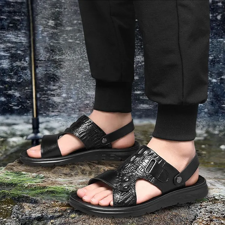 Dual-use Hollow Breathable Men&rsquo;s Cowhide Sandals