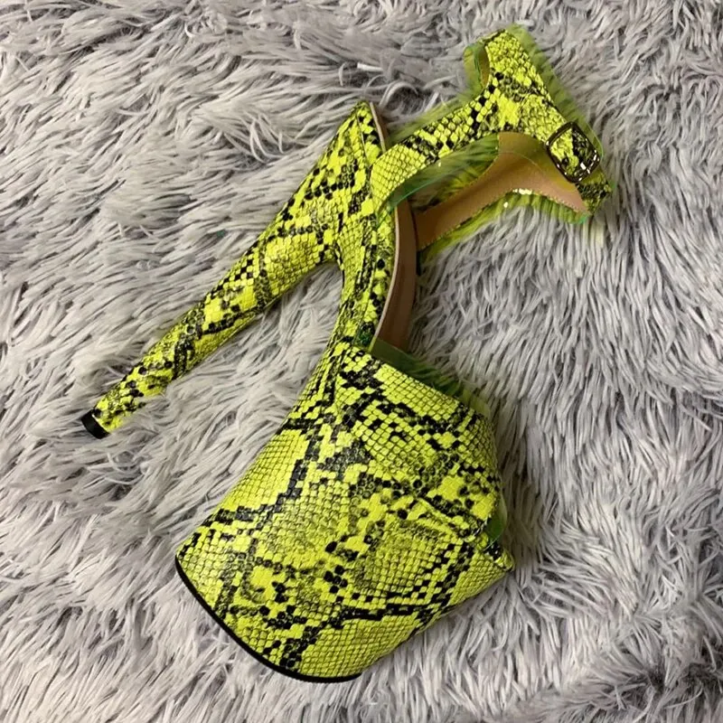 VCshoes Hot Gothic Queen Platform Fetish High Heels Peep Toe 20cm Women's Snake Print Gladiator Sandals Exotic Dancer Model