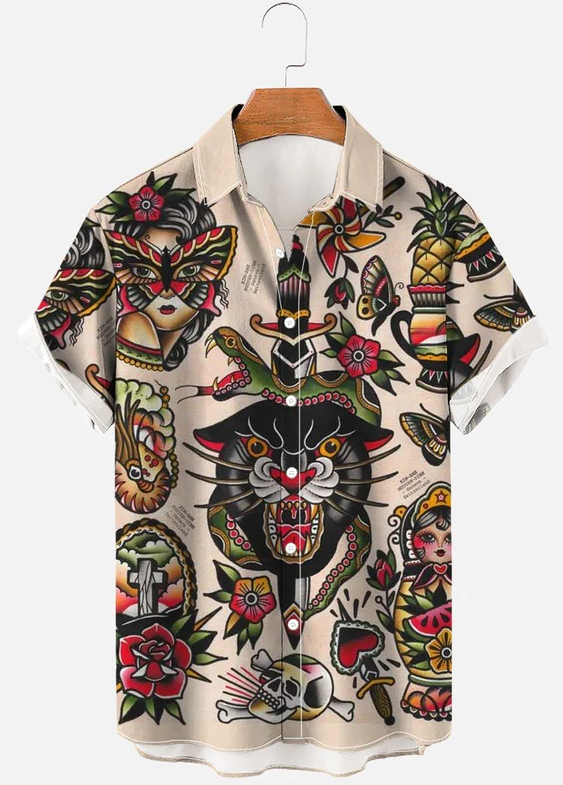 Men's Retro Sailor Hawaiian Short Sleeve Shirt at Hiphopee