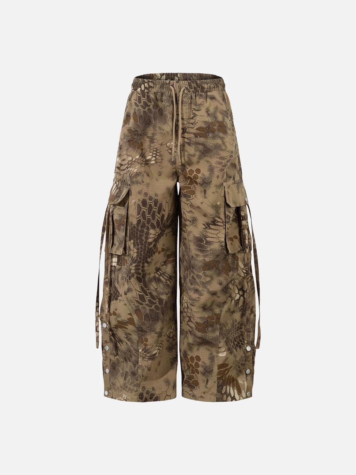 Brown Snake Pattern Camo Multi Pocket Cargo Pants Front