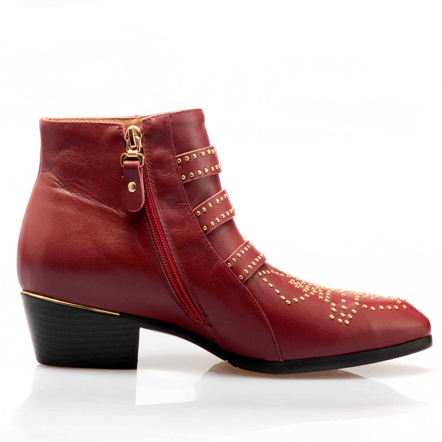 Women's Rivets Metal Buckle Low Heels Ankle Boots-vocosishoes
