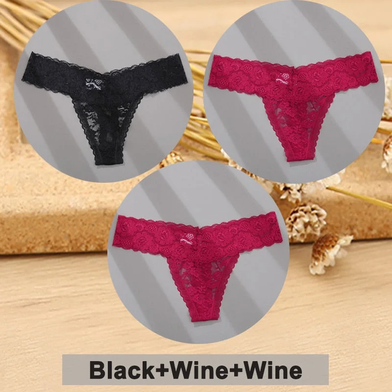 3PCS/Set Lace Panties Full Floral Underwear Women Panties Underpants Sexy Briefs Thong Lace G-String Female Lingerie Intimates