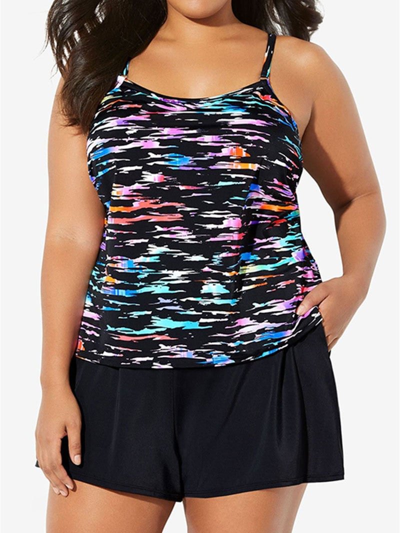Plus Size Swimwear Sleeveless Floral Printed Tankini