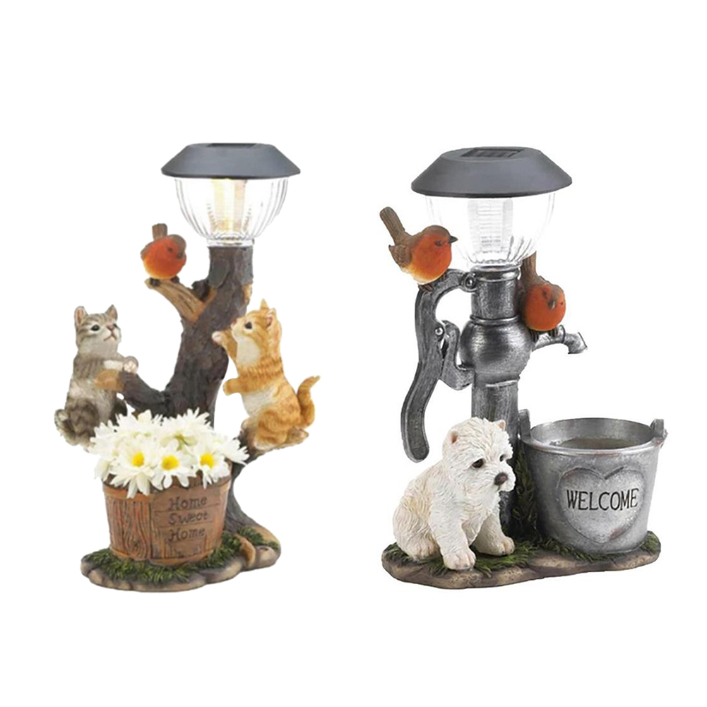 

Resin Pet Figure Sculpture Solar Light Outdoor Waterproof Night Lamp Decor, 501 Original