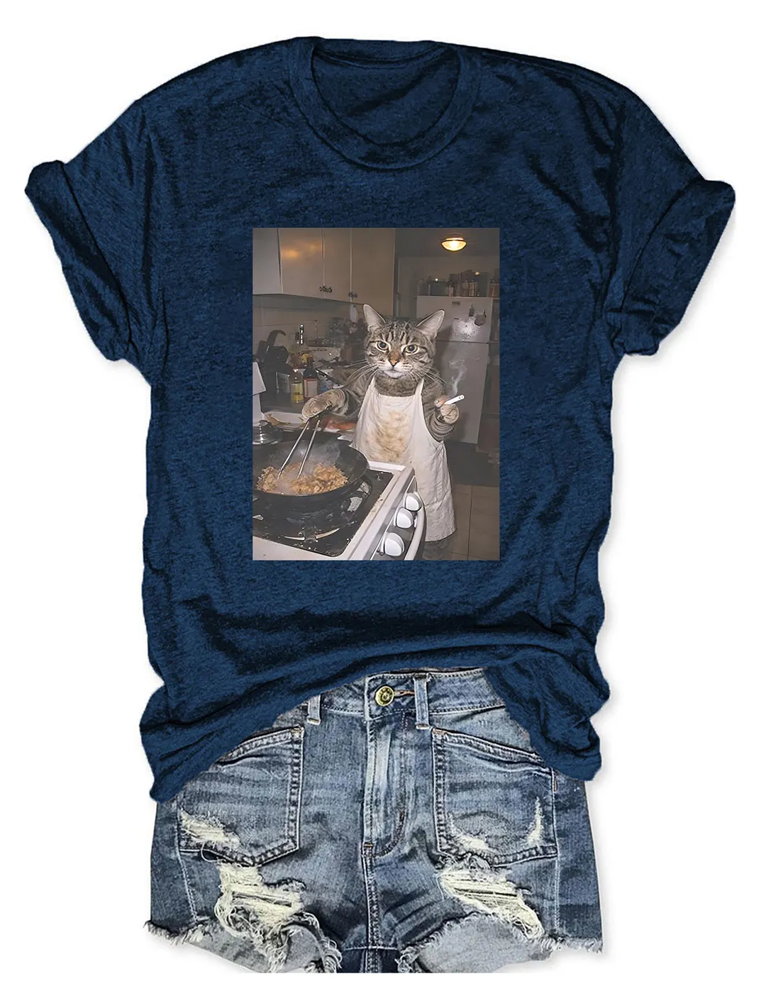 Funny Smoking Cooking Cat T-shirt