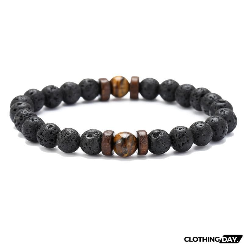 Men’s Stylish White Crystal Volcanic Rocks Beaded String Bracelet