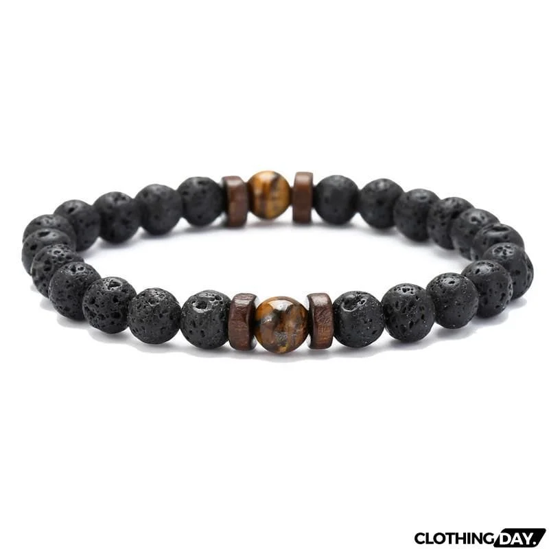 Men’s Stylish White Crystal Volcanic Rocks Beaded String Bracelet