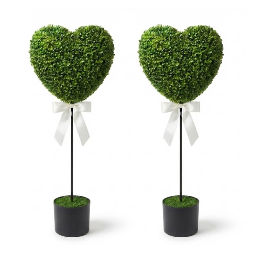 32" Valentine's Day Artificial Boxwood Heart with Bow Topiary (Set of 2)