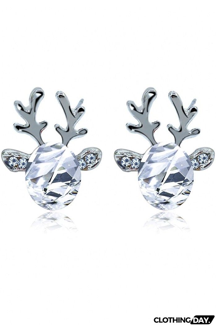 Crystal Gem Christmas Antlers Stud Earrings