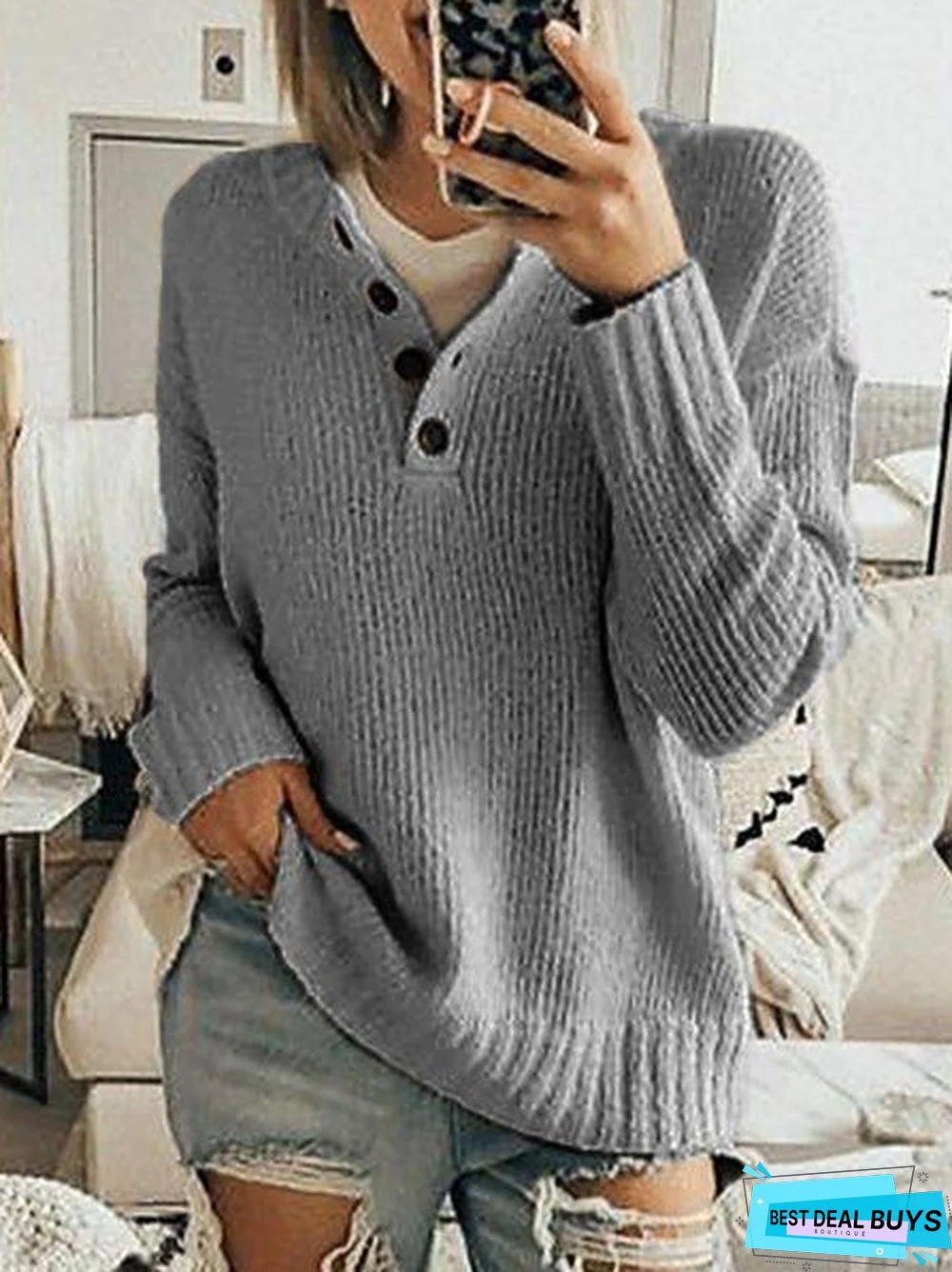 Beige Long Sleeve Casual Sweater