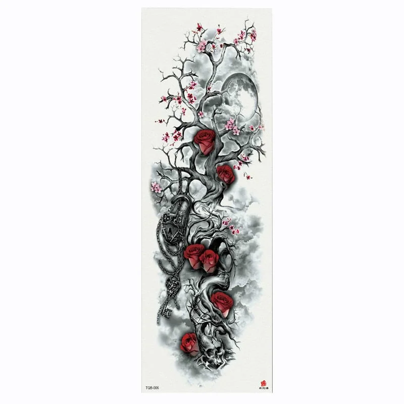 2018 New Full Flower Arm Tattoo Sticker Skeletons and Roses Temporary Body Paint Water Transfer Tattoo Sleeve