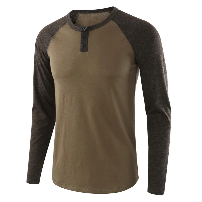 Men's Vintage Colorblock Henry Collar Long Sleeve T-shirt