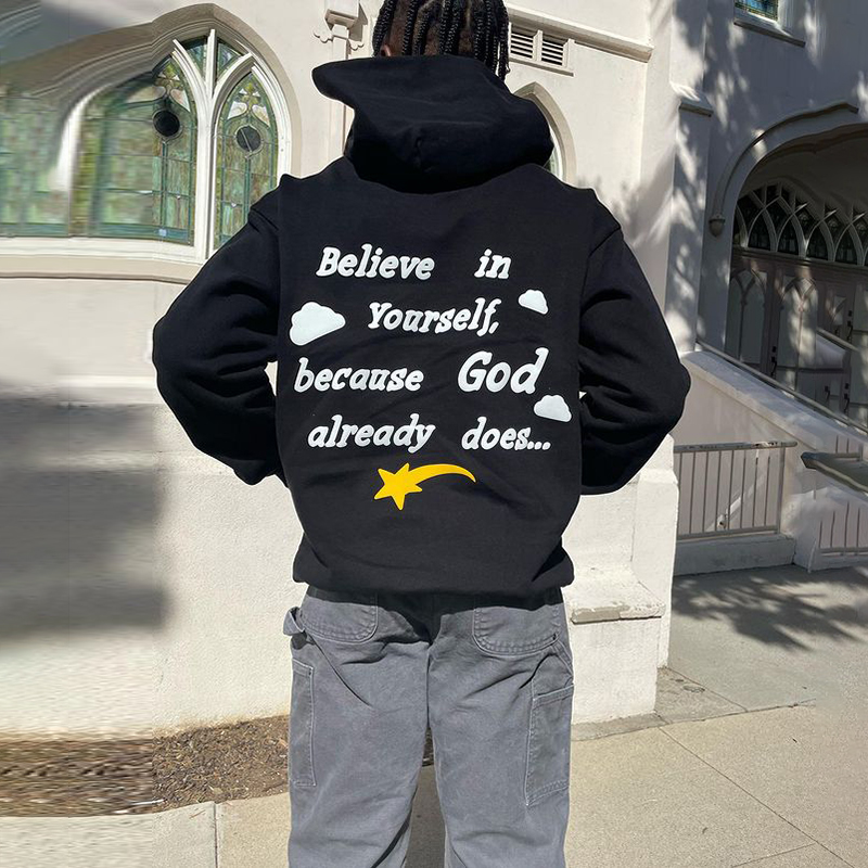 Loveciss®/ Gods Plan My Work “Believe In Yourself” Puff Print Long Sleeves Hoodie