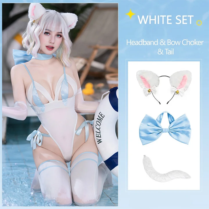 Lovingerie - Catgirl Cosplay Open Crotch Bodysuit Set