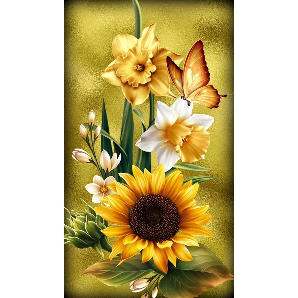 Full Round Diamond Painting Flower Butterfly (30X48cm/11.82X18.9in)
