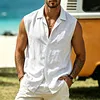 Men's Linen Sleeveless Shirt Vest Casual Summer Wear Lightweight Breathable Button Down Top by Inlyline