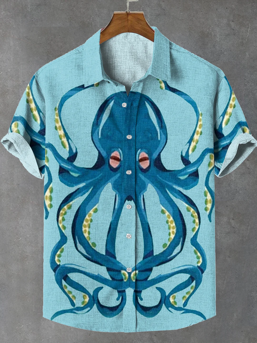 Men's Undersea Octopus Printed Linen Blend Shirt