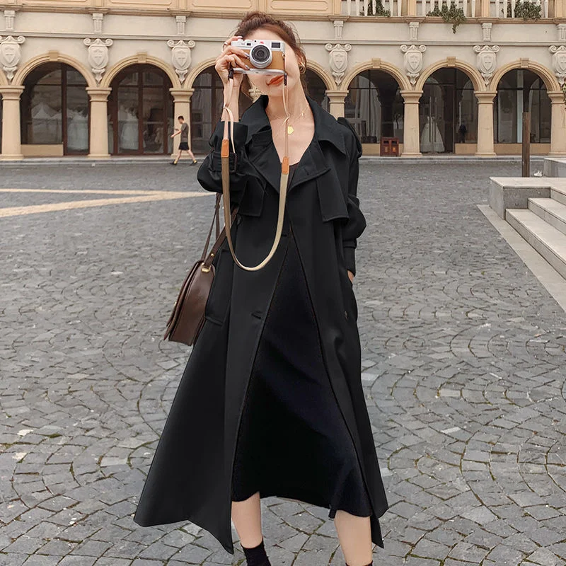 Brand New Fashion Women Trench Coat Beige Long Double-Breasted with Belt Spring Autumn Lady Duster Coat Female Outerwear Quality