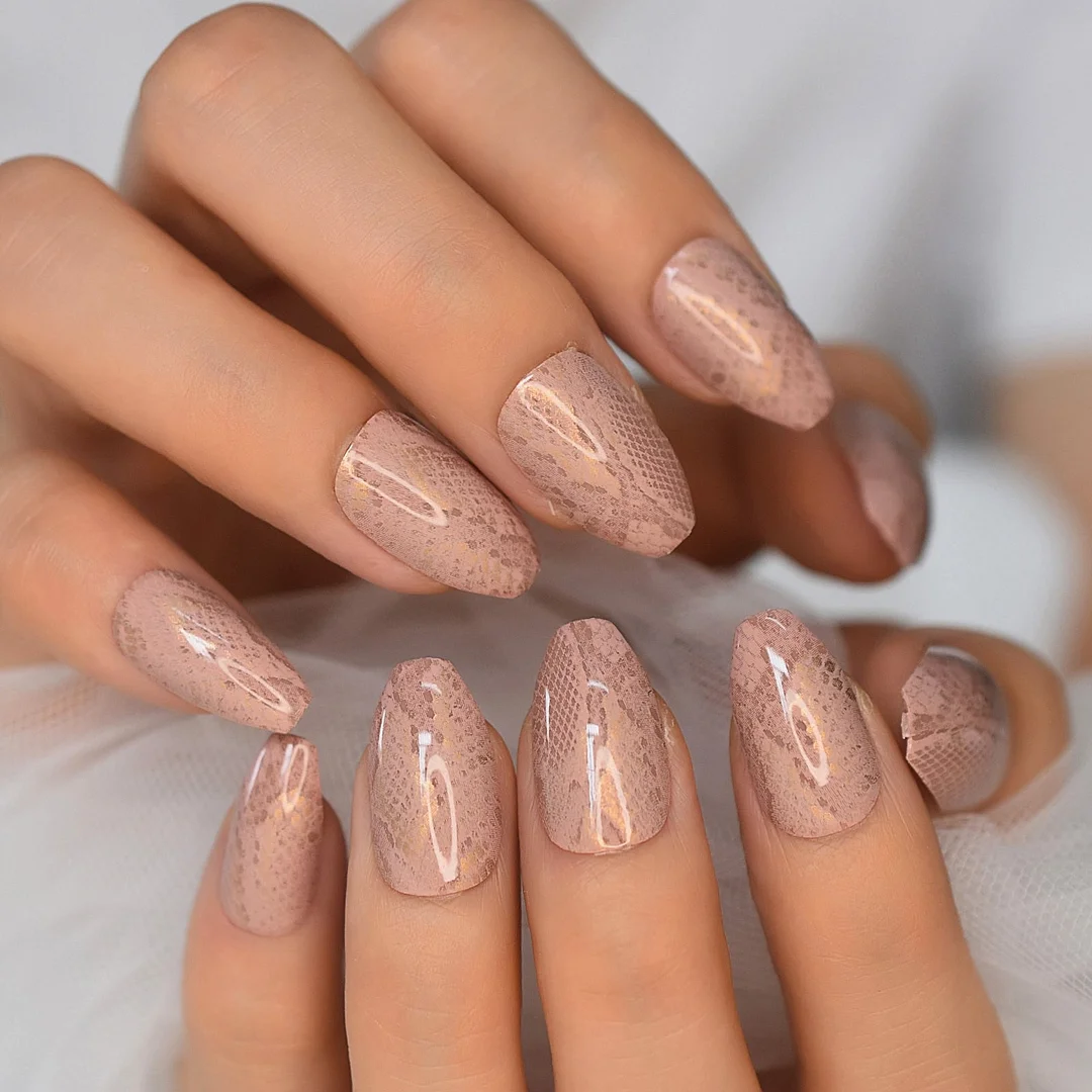 Detachable Medium Coffin Fakw Nails Snakeskin Nails Pre-Design Gelx Nails Tip Nails Stick On Nails Full Cover Nails Wholesale RU-Nail Inspo
