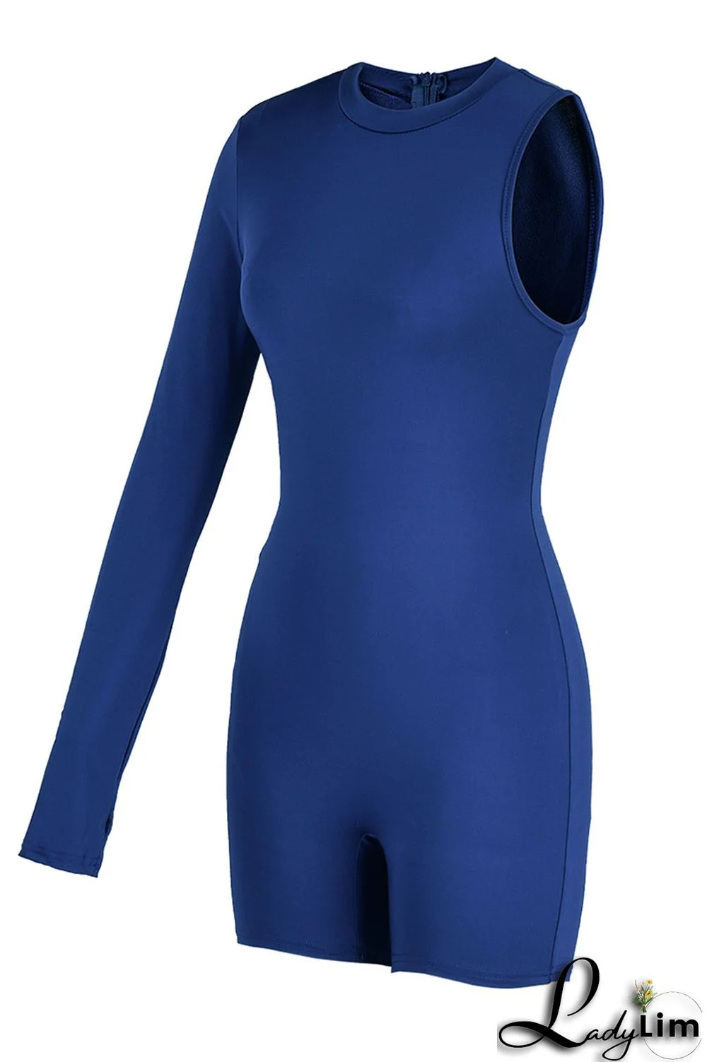 Black Sexy Sportswear Solid Patchwork Asymmetrical O Neck Skinny Jumpsuits