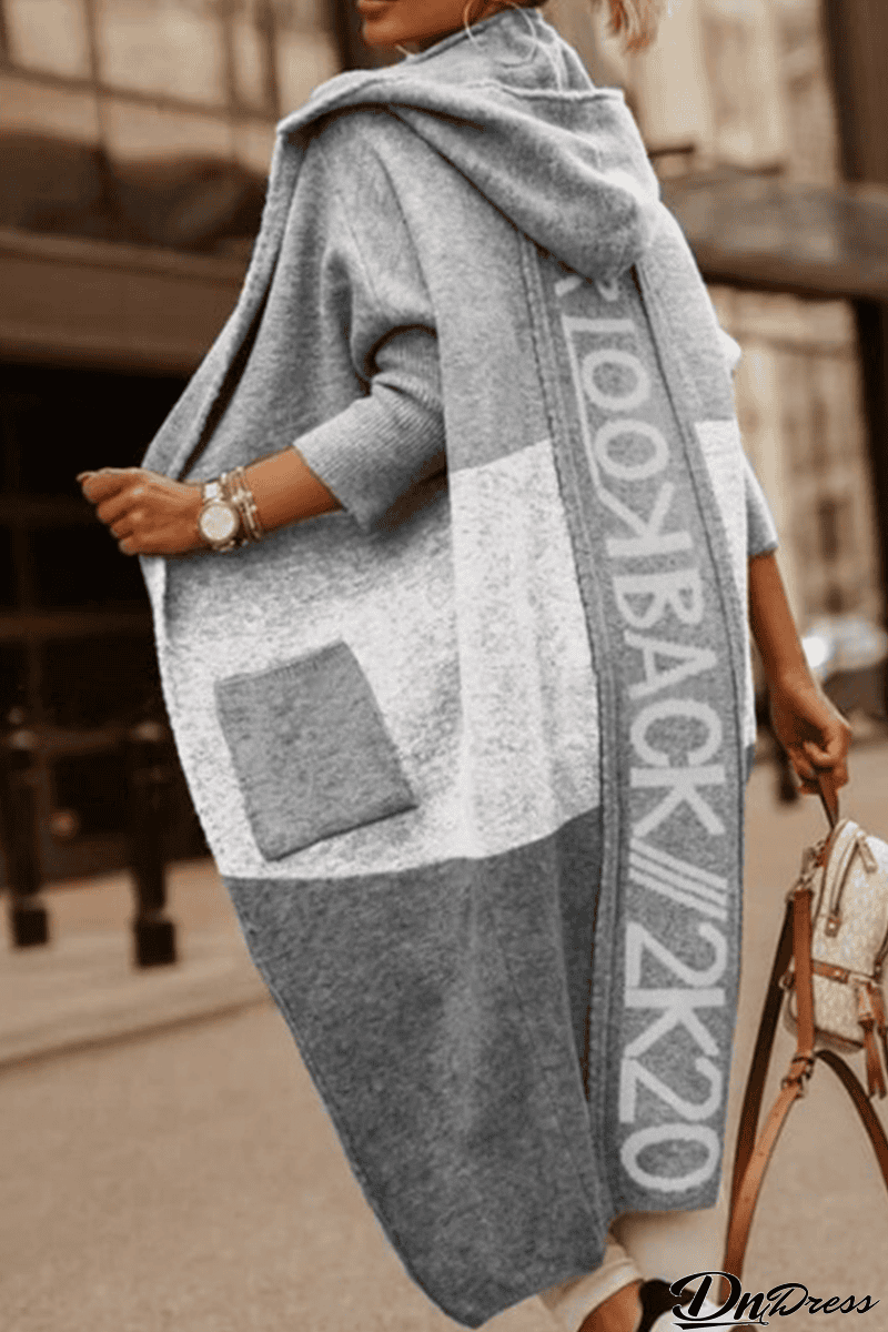 Fashion Print Letter Hooded Collar Outerwear