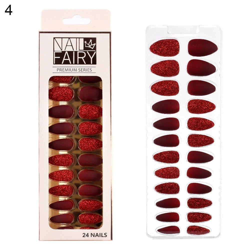 24/30Pcs/Set Reusable False Nail Tips Set Full Cover Shiny Matte Nail Tips With Designs Press On Nails Art Fake Extension Tips-Nail Inspo