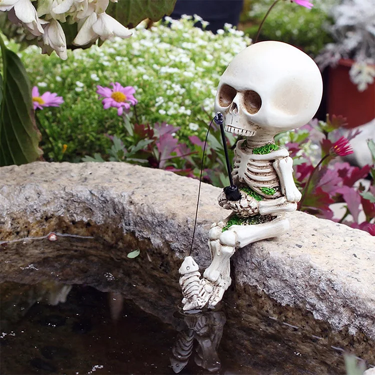 Skull Fishing Resin Figurine