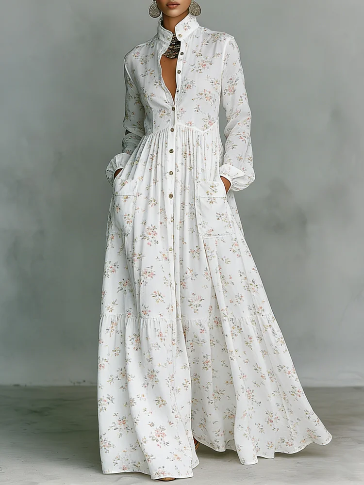 Women's Vintage print Elegant Romantic Vacation Maxi Dress