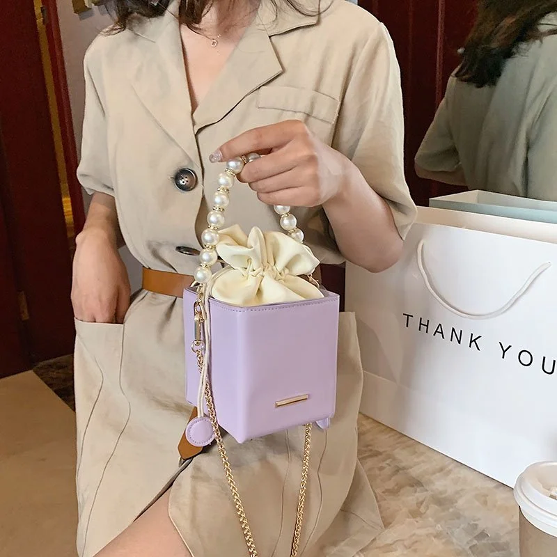 Box Shape PU Leather Crossbody Bags For Women 2022 Drawstring Kawaii Shoulder Handbags Female Summer Long Belt Cross Body Bag