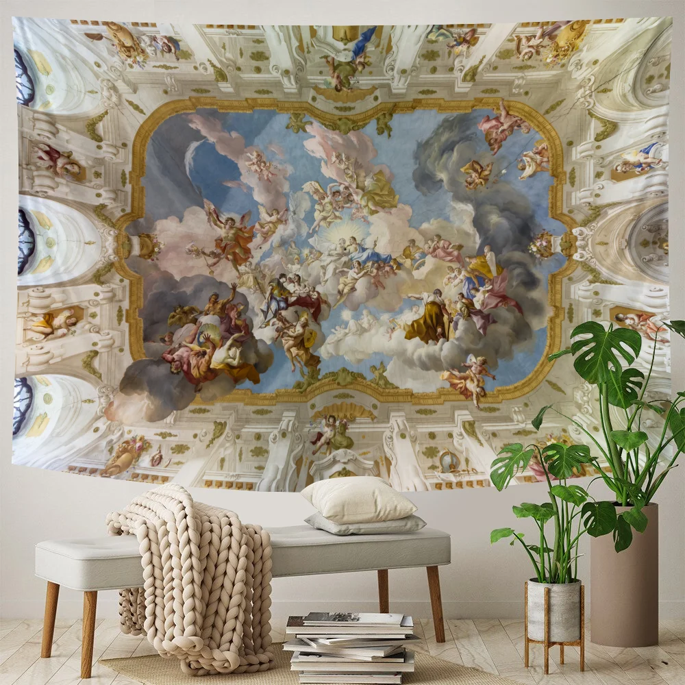 Nigikala Church mural Angel home decor psychedelic scene tapestry Bohemian decorative sheet sofa blanket Hippie yoga mat