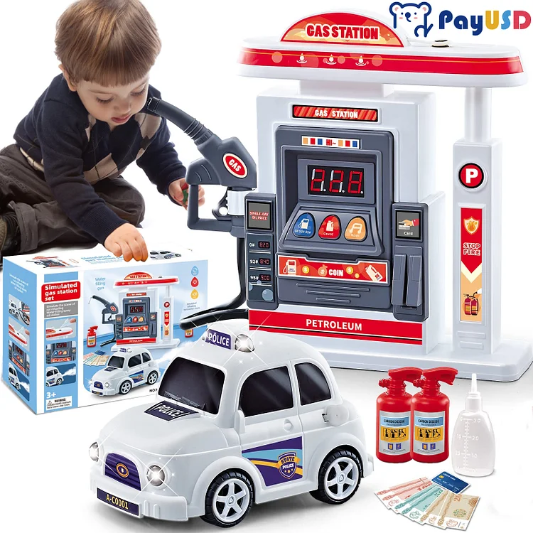 PayUSD Toddler Toys Cars & Gas Station Playset Pretend Play Petrol Pump Car Models with Sound Light and Steam Car Toys Playhouse Set Kids Toys for Boys 3 4 5 6 years Birthday Gift