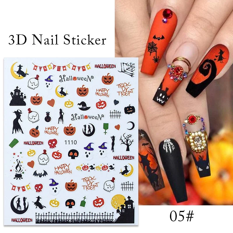 3D Christmas Nail Art Decoration Stickers Halloween Pumpkin Skull Geometry Snowflake Winter Design Slider Nail Foils Manicures-Nail Inspo