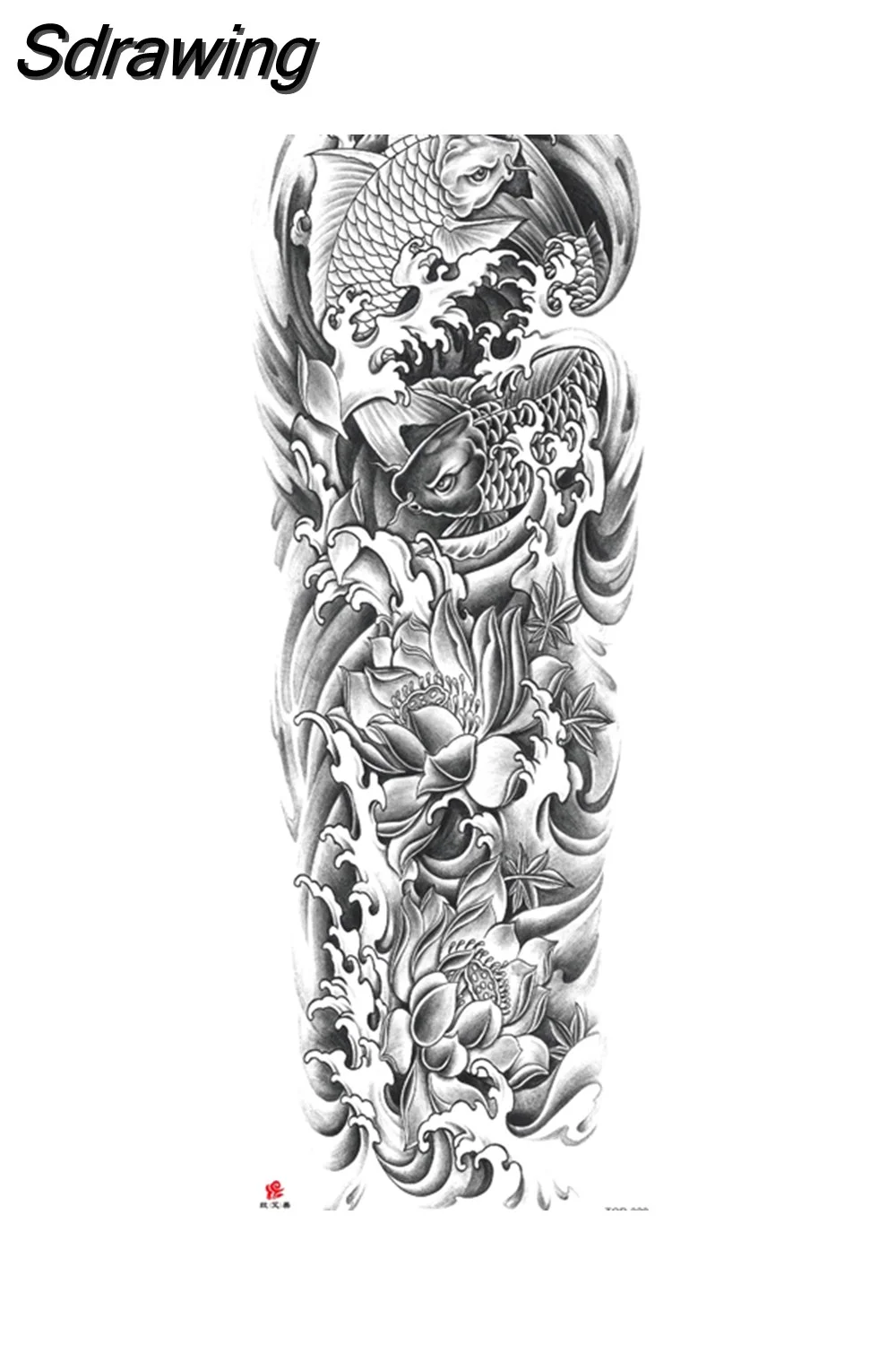 Sdrawing Arm Temporary Tattoo Wolf Lion Fish Horns Geometric Man Body Leg Rose Flower Phoenix Waterproof Sticker Cool Women Tatoo 715-0