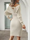 V-Neck Batwing Sleeves Long Sleeve Sexy Slim Skirt Two-Piece Suit