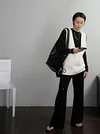 Deep V-neck Loose Pure Merino Wool Knitted Vest--Dark gray/White