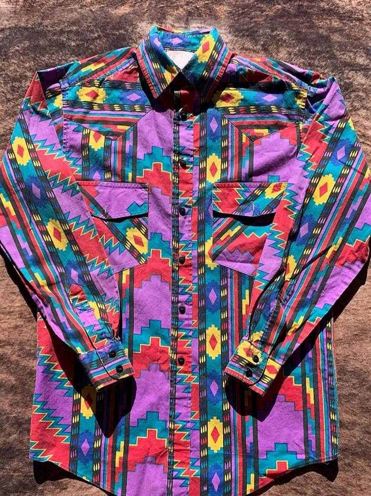 Vintage Stripe Print Casual Shirt