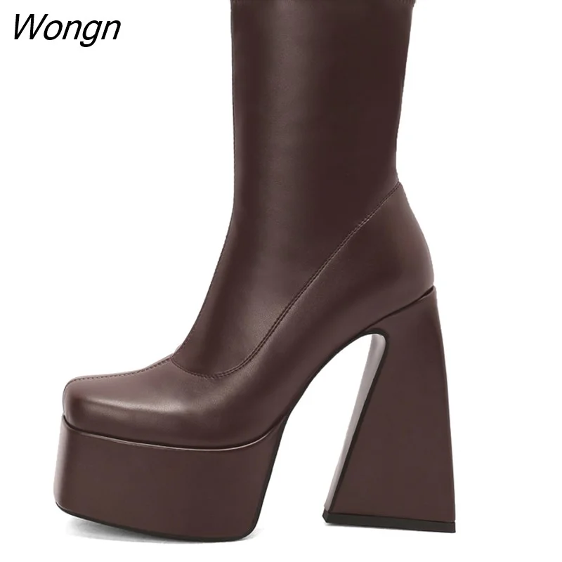 Wongn Punk Style Gothic Chunky Platform Ankle Boots For Women Autumn Winter Shoes Ladies High Heels Short Boots Booties