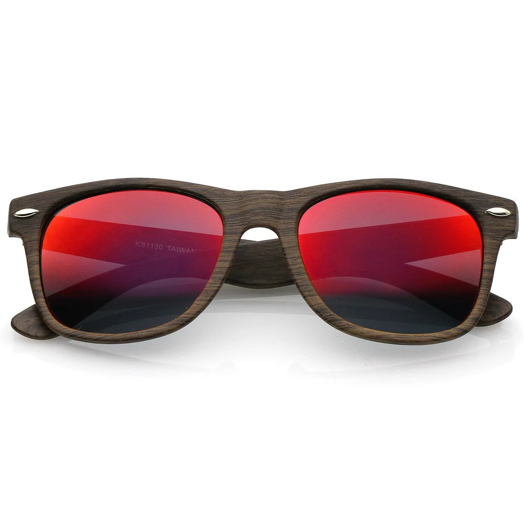 Classic Wood Printed Colored Mirror Square Lens Horn Rimmed glasses 54mm