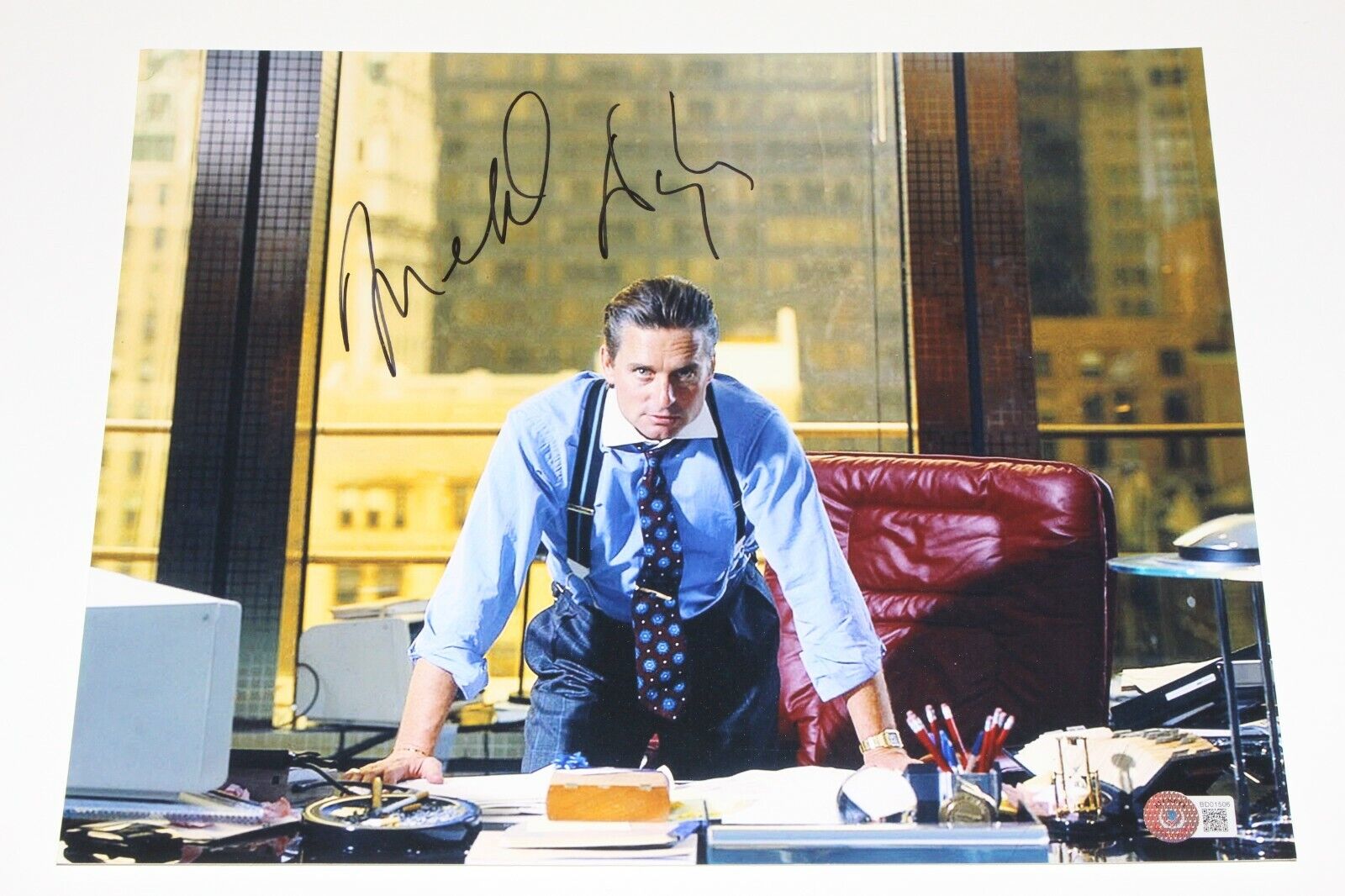 MICHAEL DOUGLAS SIGNED WALL STREET 11x14 MOVIE Photo Poster painting BECKETT COA GREED IS GOOD