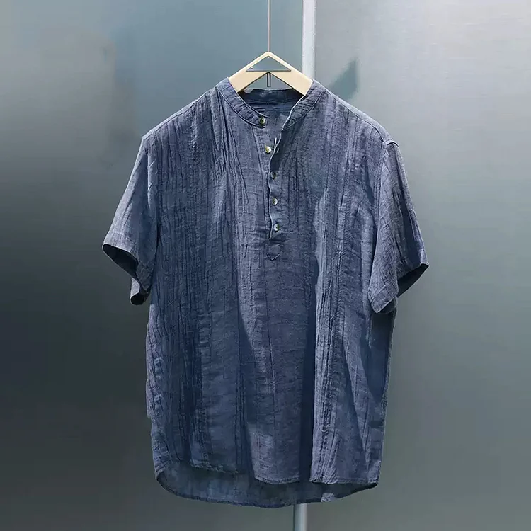 Men's Draped Tencel Linen Short Sleeve Shirt