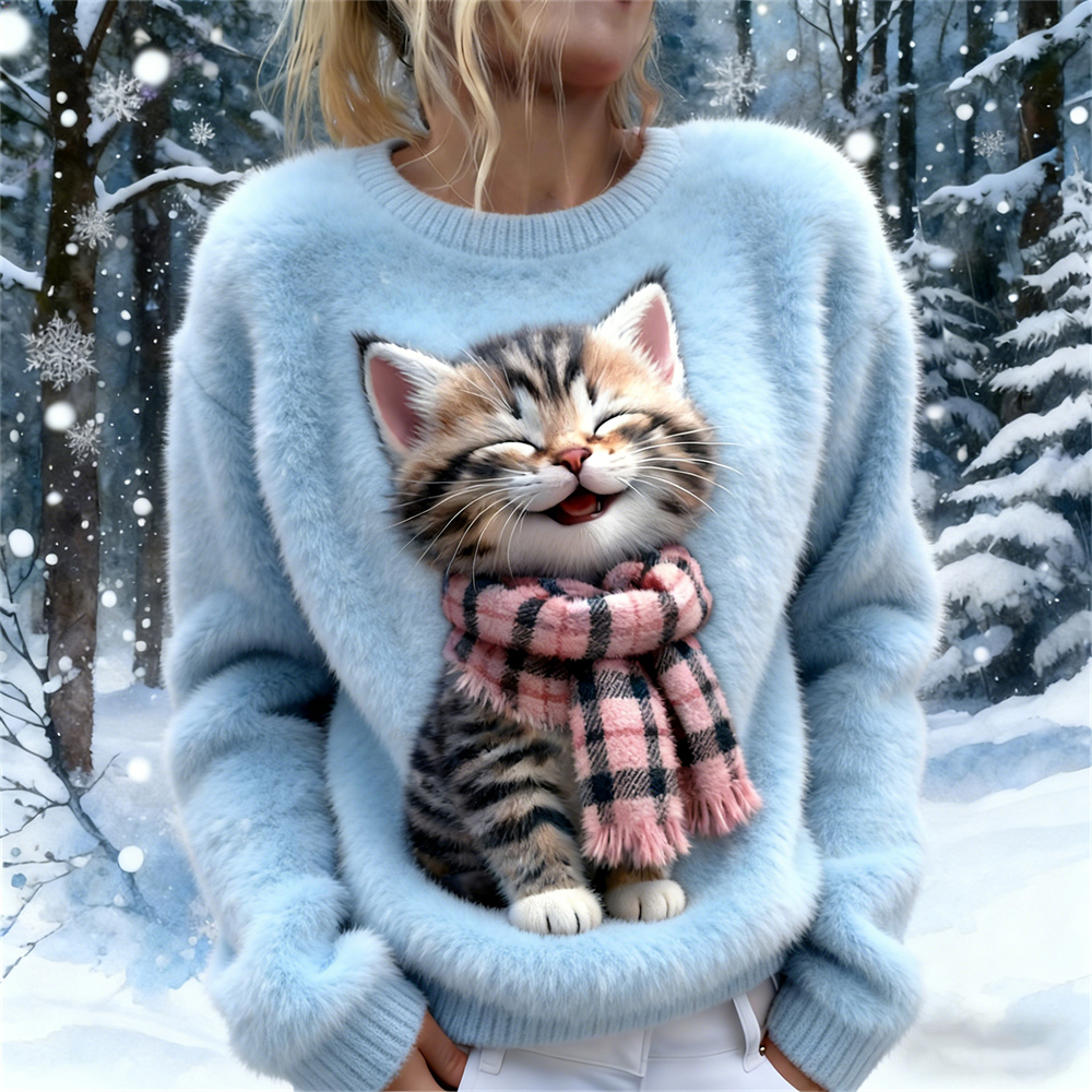 Laughing Cat Design Women's Soft Plush Sweater wearshes