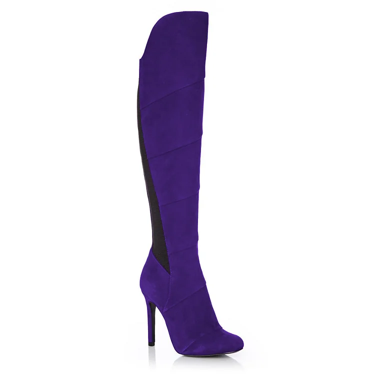 Purple Suede Stiletto Heel Knee High Fashion Long Boots Vdcoo